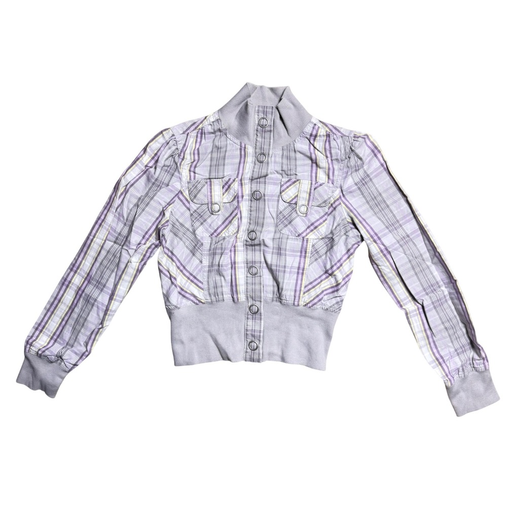 SO Wear It Declare It Purple Plaid Cropped Bomber Jacket